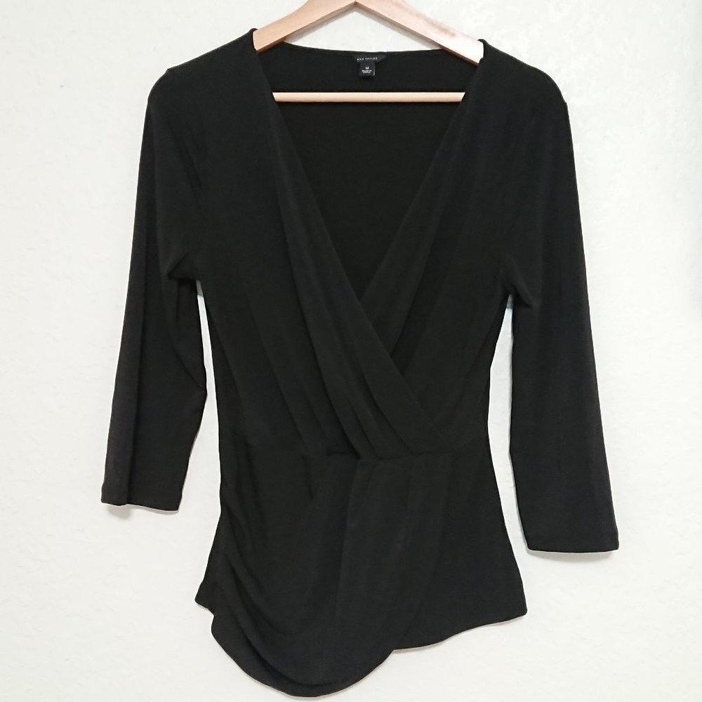 Ann Taylor black drape wrap top M worn once